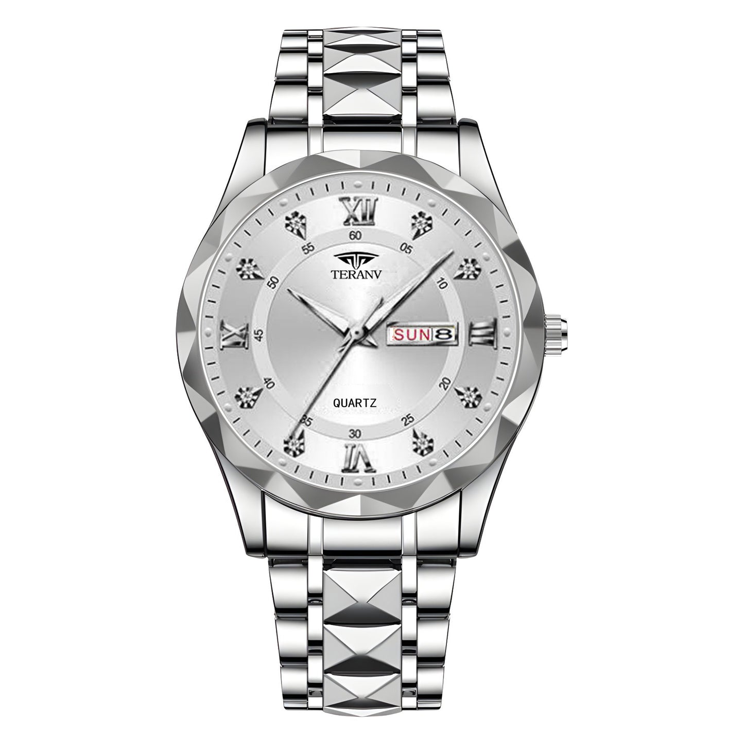 Men's Watch with Dual Chinese & English Calendar – Diamond-accented Case