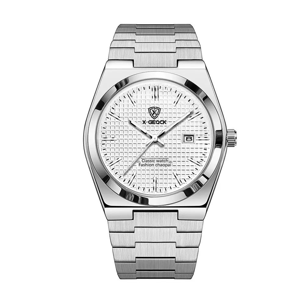 Classic Men's Quartz Watch – Stainless Steel Band with Calendar