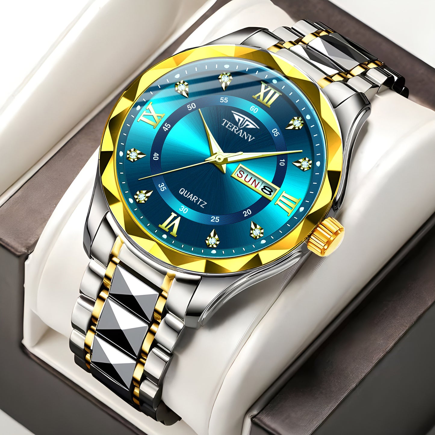 Men's Watch with Dual Chinese & English Calendar – Diamond-accented Case