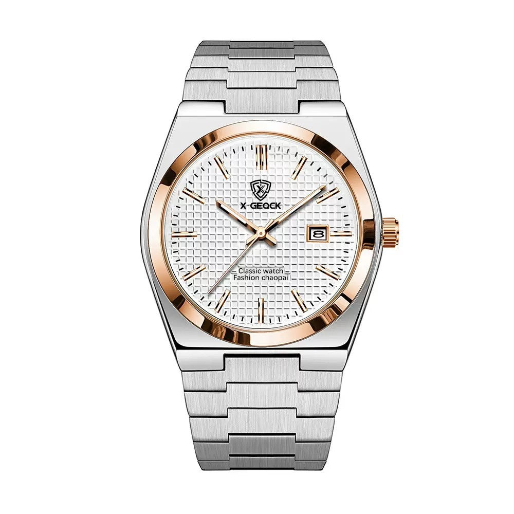 Classic Men's Quartz Watch – Stainless Steel Band with Calendar