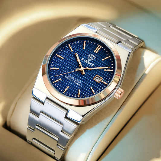 Classic Men's Quartz Watch – Stainless Steel Band with Calendar