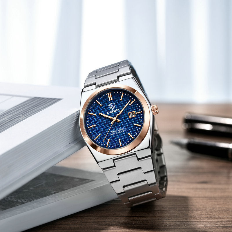 Classic Men's Quartz Watch – Stainless Steel Band with Calendar