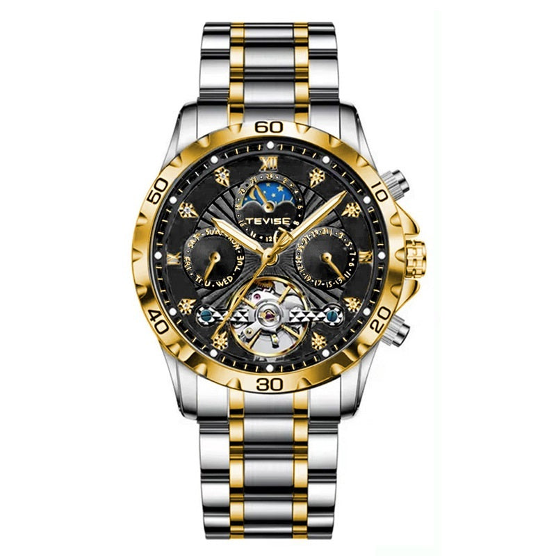 Men's Mechanical Tourbillon Watch – Business Style, Waterproof with Stainless Steel Band