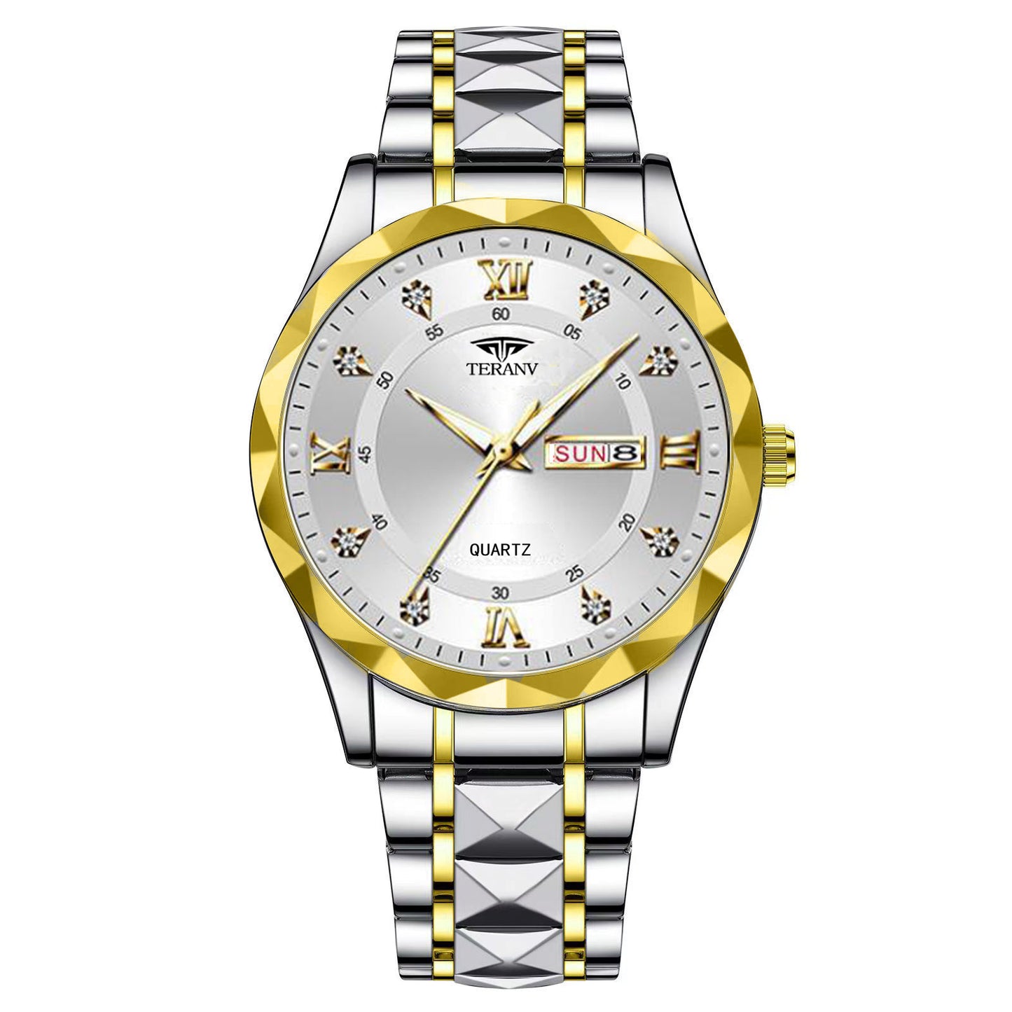 Men's Watch with Dual Chinese & English Calendar – Diamond-accented Case