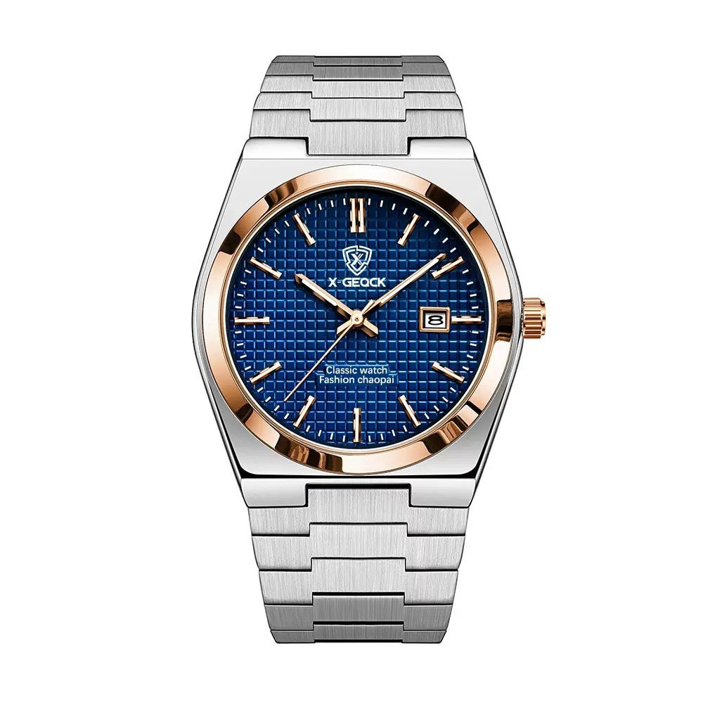 Classic Men's Quartz Watch – Stainless Steel Band with Calendar