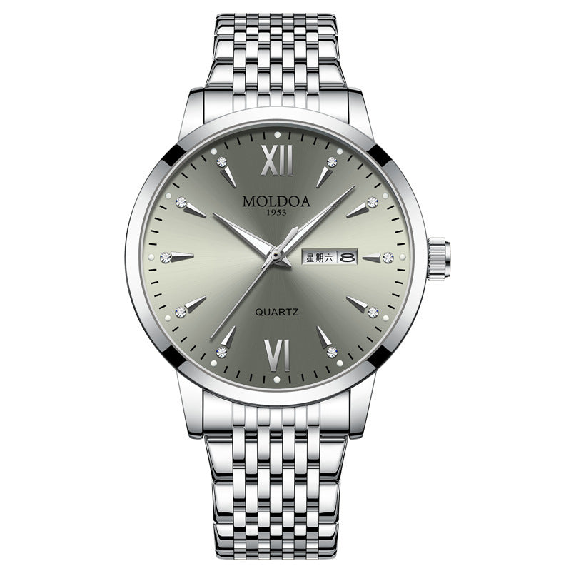 Men's Luminous Quartz Watch with Double Calendar – Waterproof