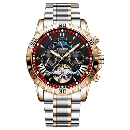 Men's Mechanical Tourbillon Watch – Business Style, Waterproof with Stainless Steel Band