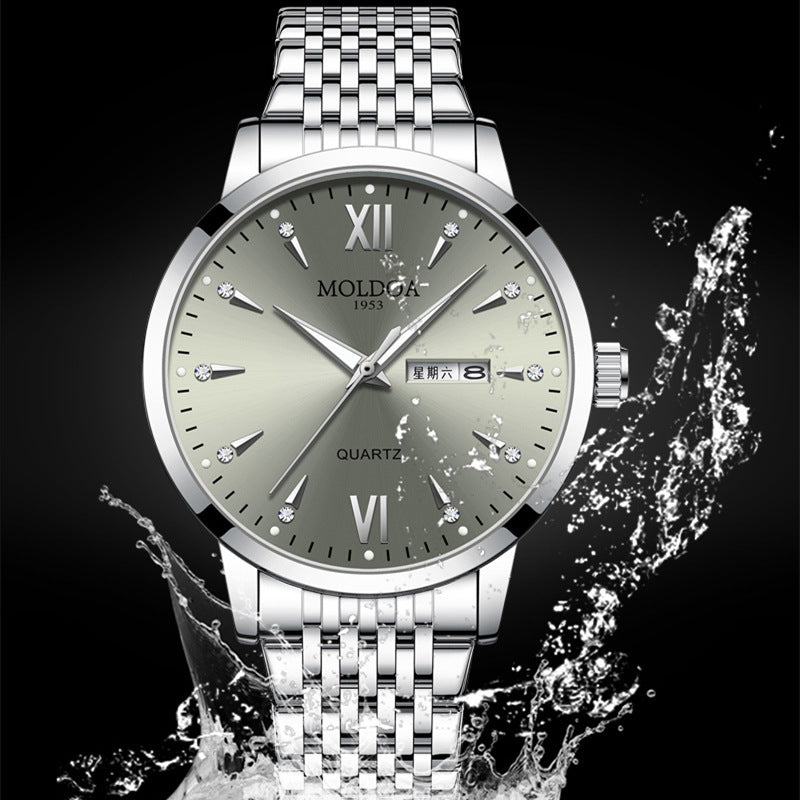 Men's Luminous Quartz Watch with Double Calendar – Waterproof