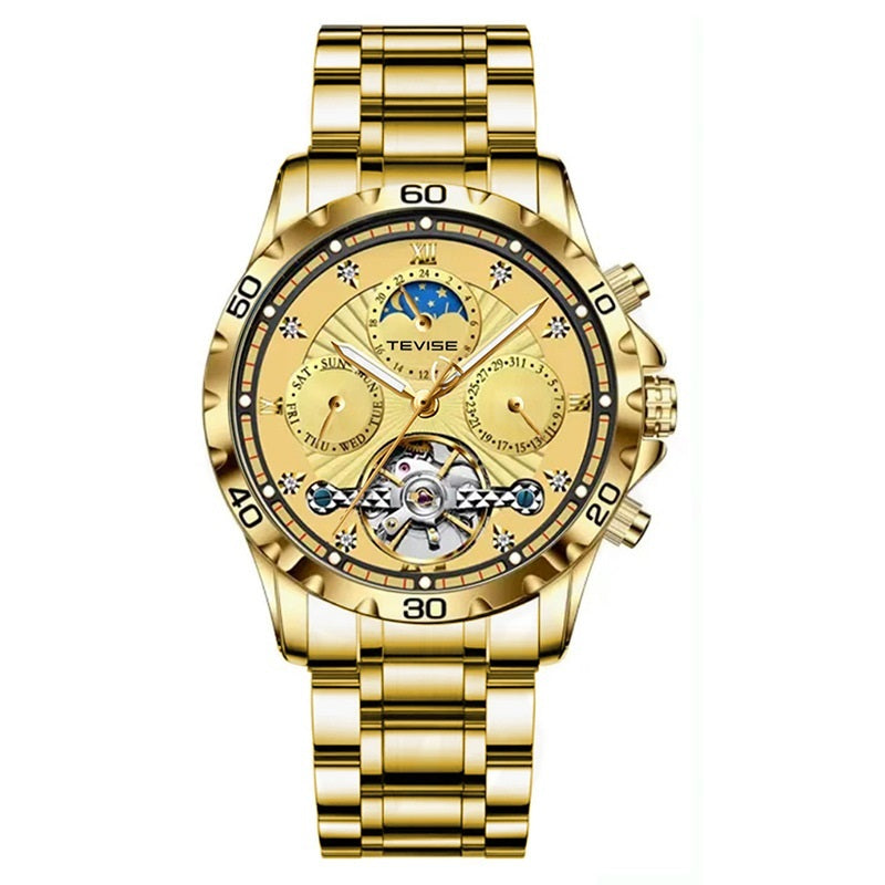 Men's Mechanical Tourbillon Watch – Business Style, Waterproof with Stainless Steel Band