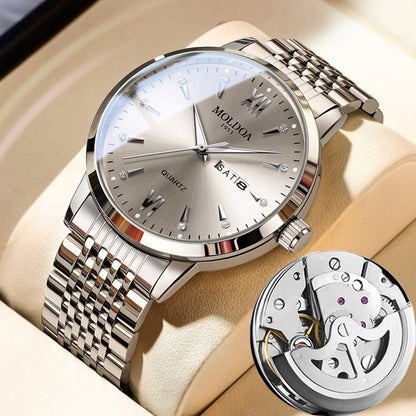 Men's Luminous Quartz Watch with Double Calendar – Waterproof