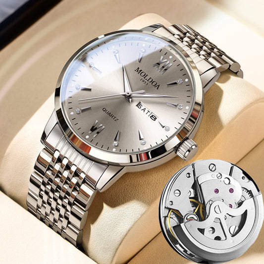 Men's Luminous Quartz Watch with Double Calendar – Waterproof