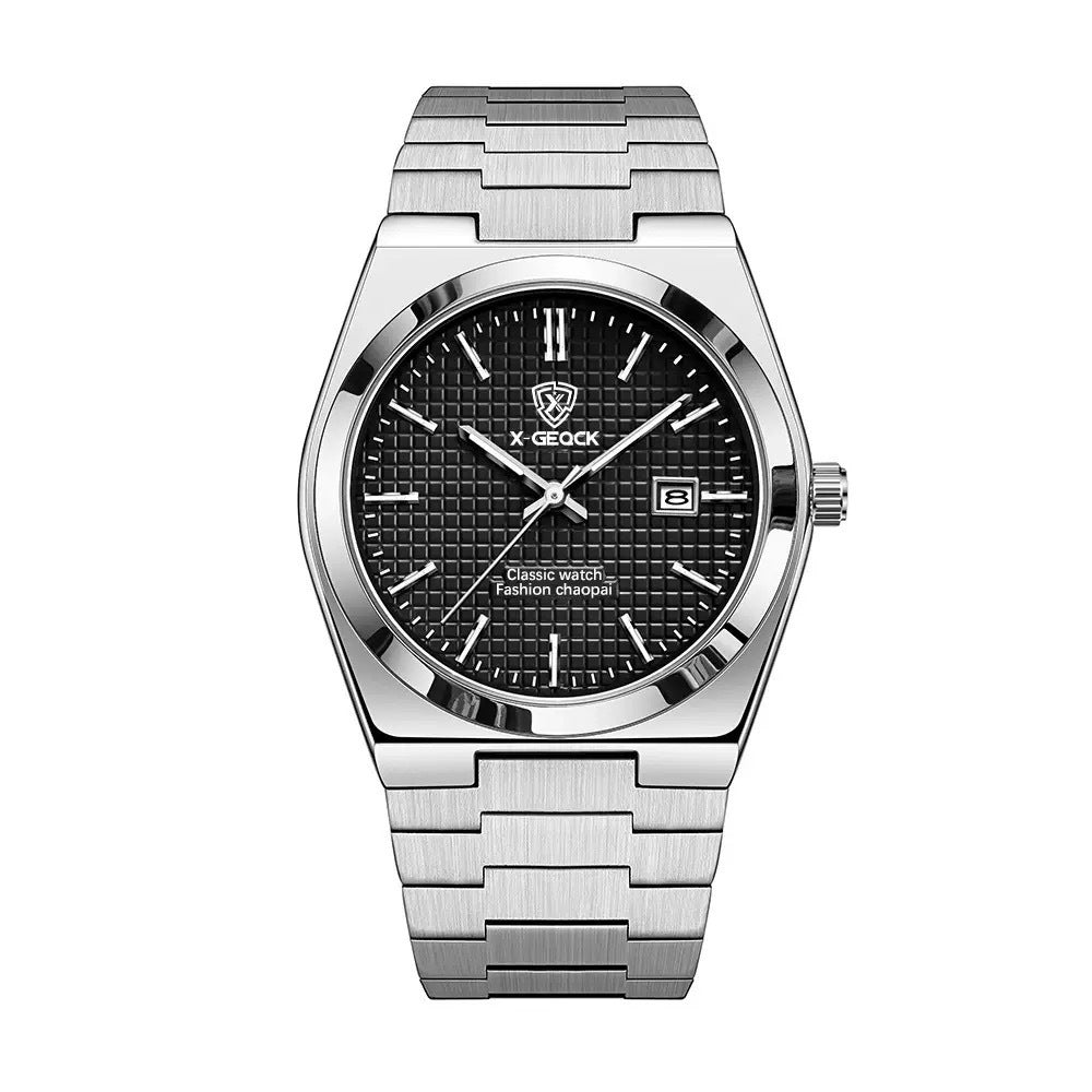 Classic Men's Quartz Watch – Stainless Steel Band with Calendar