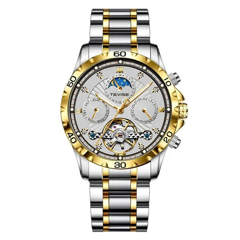 Men's Mechanical Tourbillon Watch – Business Style, Waterproof with Stainless Steel Band
