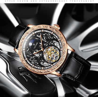 Men's Mechanical Watch – Business Casual Skeleton Design & Waterproof