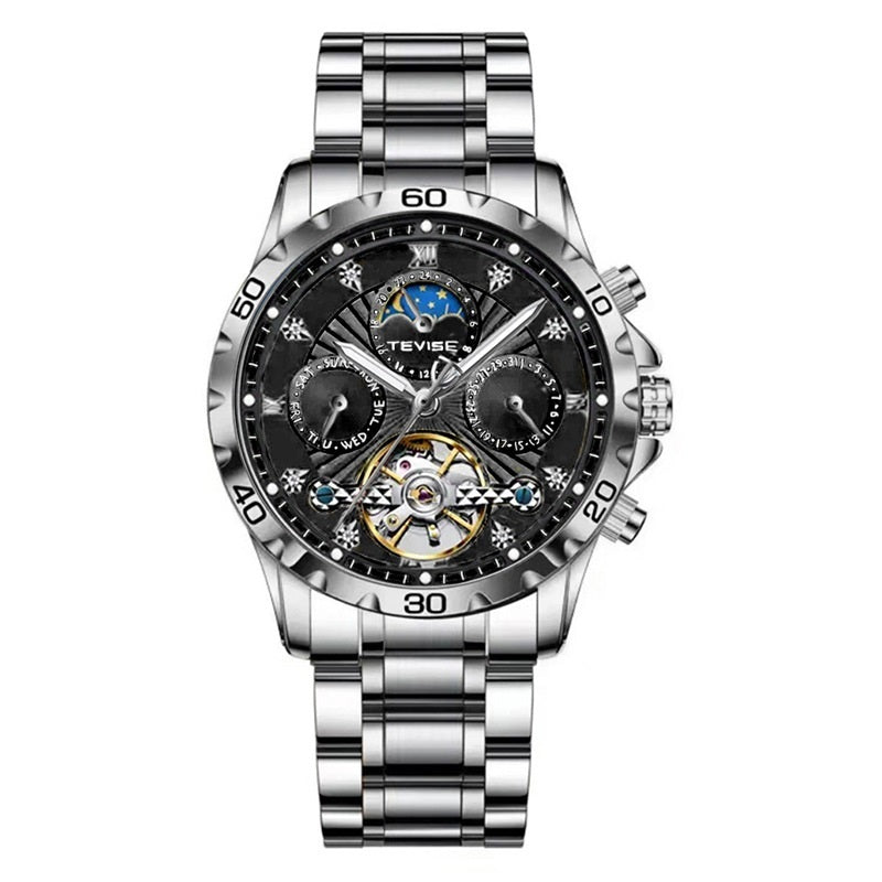 Men's Mechanical Tourbillon Watch – Business Style, Waterproof with Stainless Steel Band