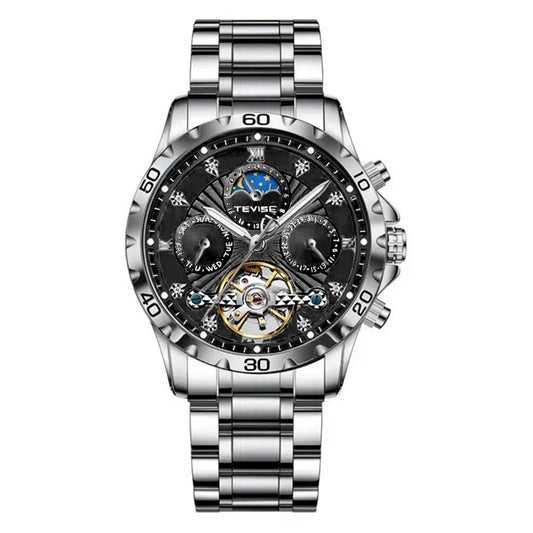 Men's Mechanical Tourbillon Watch – Business Style, Waterproof with Stainless Steel Band