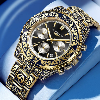 Vintage Men's Quartz Watch – Multi-function with Engraved Design