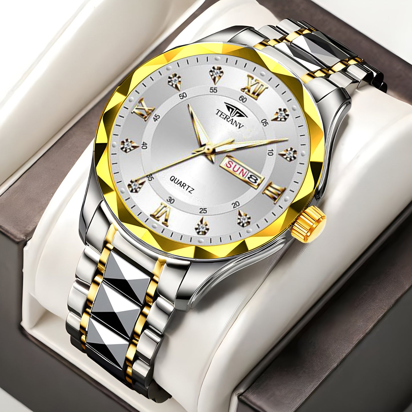 Men's Watch with Dual Chinese & English Calendar – Diamond-accented Case