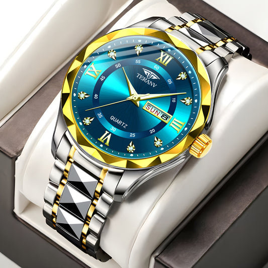 Men's Watch with Dual Chinese & English Calendar – Diamond-accented Case