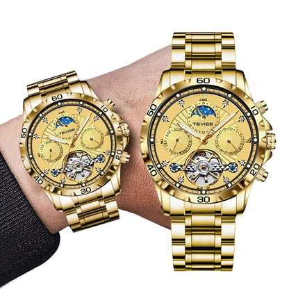 Men's Mechanical Tourbillon Watch – Business Style, Waterproof with Stainless Steel Band