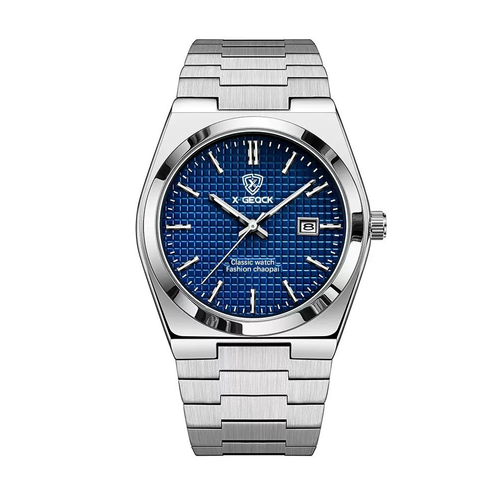 Classic Men's Quartz Watch – Stainless Steel Band with Calendar