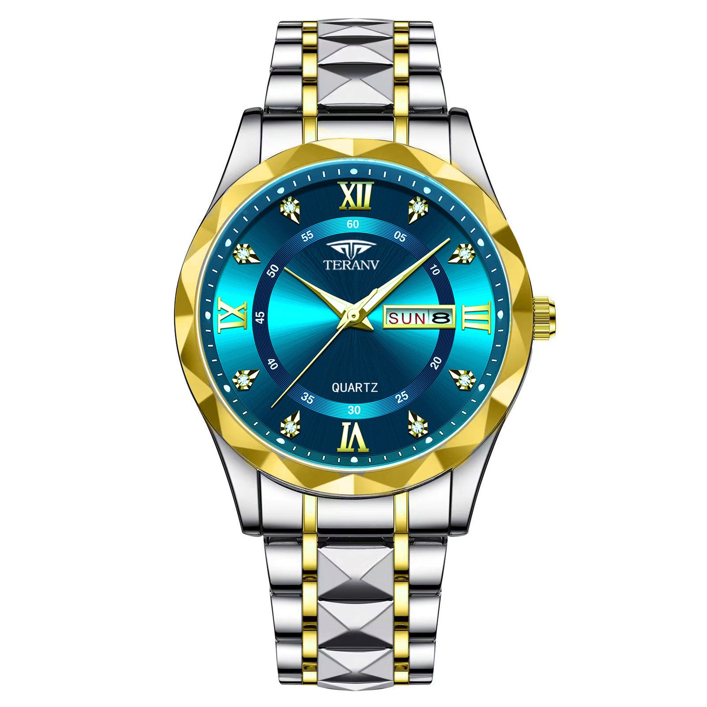 Men's Watch with Dual Chinese & English Calendar – Diamond-accented Case