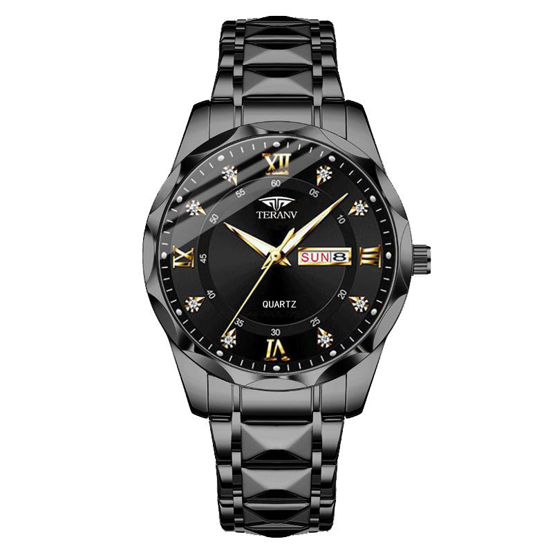 Men's Watch with Dual Chinese & English Calendar – Diamond-accented Case