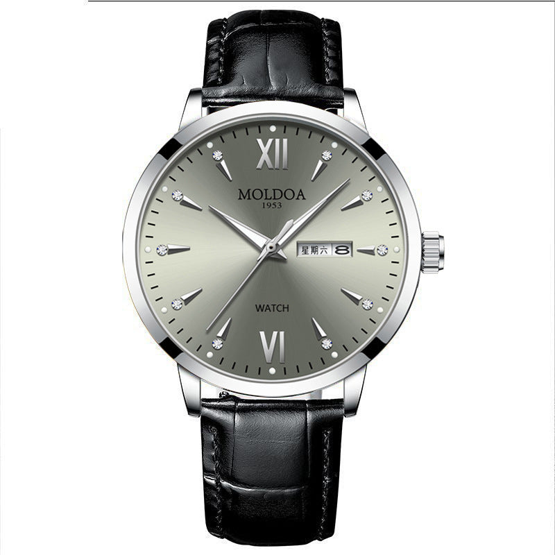 Men's Luminous Quartz Watch with Double Calendar – Waterproof