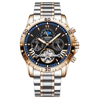 Men's Mechanical Tourbillon Watch – Business Style, Waterproof with Stainless Steel Band