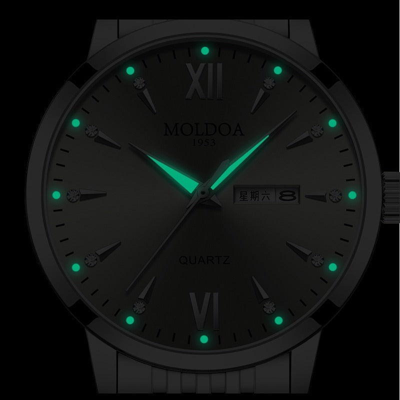 Men's Luminous Quartz Watch with Double Calendar – Waterproof