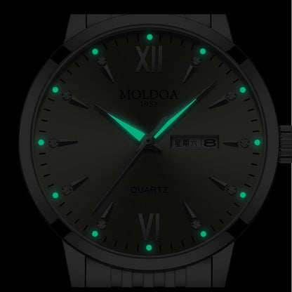 Men's Luminous Quartz Watch with Double Calendar – Waterproof