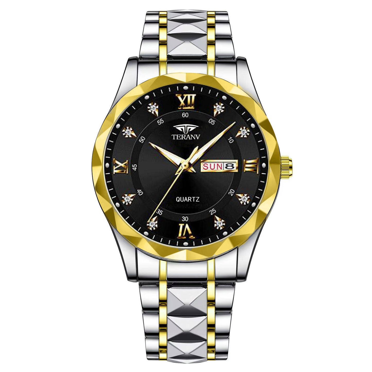 Men's Watch with Dual Chinese & English Calendar – Diamond-accented Case