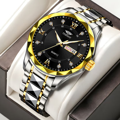 Men's Watch with Dual Chinese & English Calendar – Diamond-accented Case